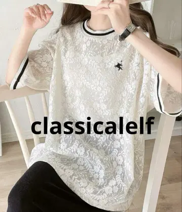 클래식 엘프 크로셰 스타일 레이스 리브 라인 티셔츠