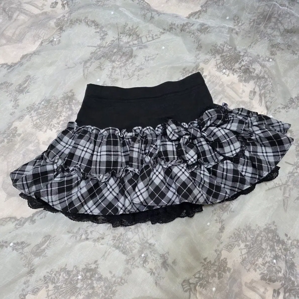 Vintage Tralala Lizlisa-style Ribbon Frill Culottes Check Skirt