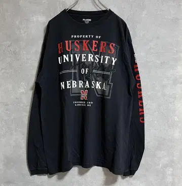 US 구제 의류 칼리지 티셔츠 네브라스카 대학 롱 T 블랙