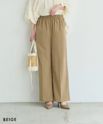 베이스먼트 온라인 허리 밴딩 릴랙스 와이드 팬츠 sp 베이지