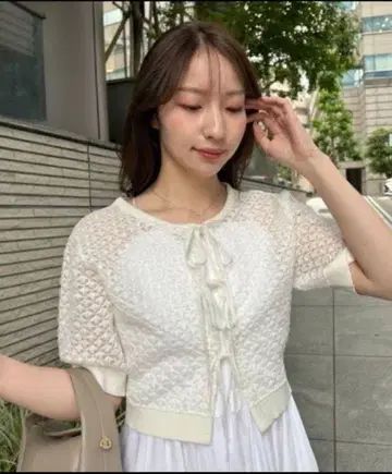 FRAY ID 더블 자카드 숏 가디건 볼레로 화이트 새상품급