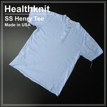 USA제 Healthknit 헬스니트 반팔 헨리넥 티셔츠 고양이 눈