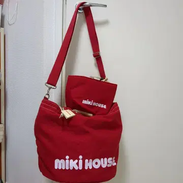 MIKI HOUSE 빨간색 버킷형 토트백 소형 이너 백 포함