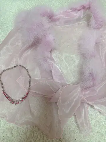 옅은 핑크 쉬폰 숄과 목걸이