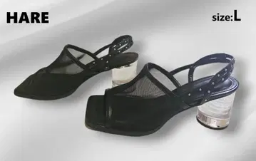 HARE 클리어 힐 메쉬 뮬 블랙 L 사이즈 24cm~24.5cm