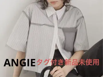 ANGIE 블라우스 셔츠 튤 레이어드 크롭 길이 반팔 셔츠