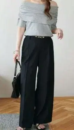 디스코트 [벨트 포함] 스트레이트 턱 팬츠 PS 사이즈 블랙