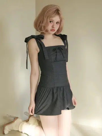andmary rojina 리본 드레스 셋업 그레이