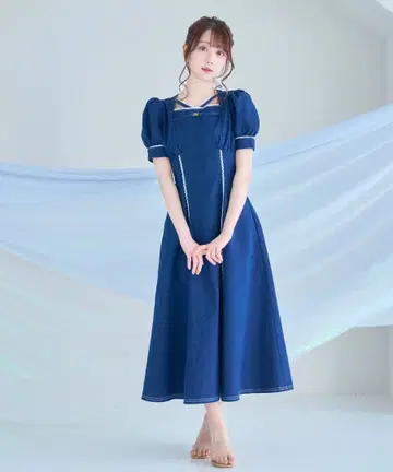 로제뮤즈 레이스 데님 드레스 원피스 네이비
