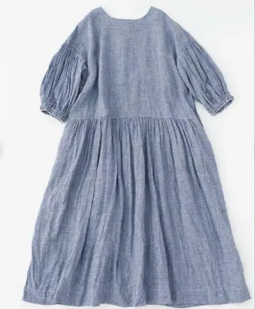 nest Robe 린넨 깅엄 벌룬 슬리브 원피스 네이비 이번 시즌