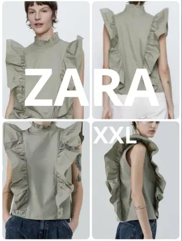 미사용 새상품 ZARA 자라 프릴 슬리브리스 셔츠 올리브 그린