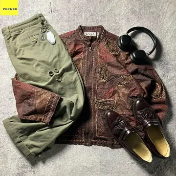 c-boy style 올 패턴 자켓 블루종 앤티크 숏기장