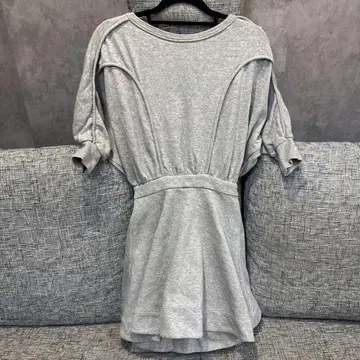 스나이델 그레이 반팔 미니 원피스 허리 리본
