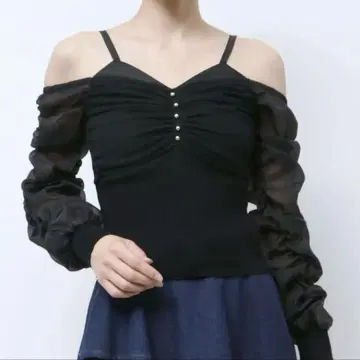 포인트 시어 니트 탑 RESEXXY black