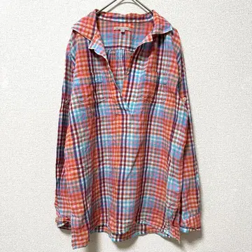 GAP 갭 얇은 소재 체크 무늬 스키퍼 셔츠 V넥 소매 조정 M