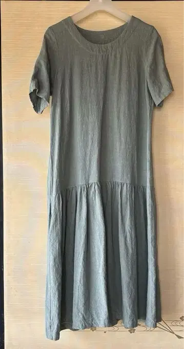 얀마 산업 반팔 원피스 린넨