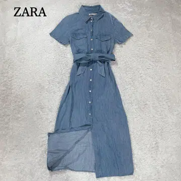 ZARA 자라 코튼 린넨 데님 셔츠 원피스 벨트 M