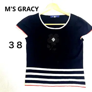 M'S GRACY 엠즈 그레이시 반팔 니트 큐빅 꽃무늬 블랙