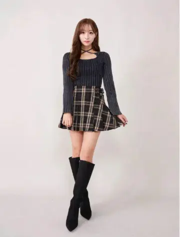 다리치 darich 사이드 벨트 체크 미니 스커트