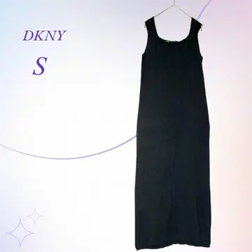 DKNY/맥시 길이 니트 원피스 실크 100% 슬리브리스 블랙