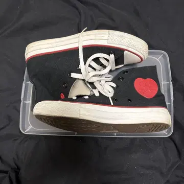 컨버스 블랙 ALL STAR 하트 패치 하이컷 23.5