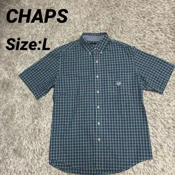 CHAPS 챕스 버튼 다운 반팔 체크 셔츠 L 청록색 빨간색 계열