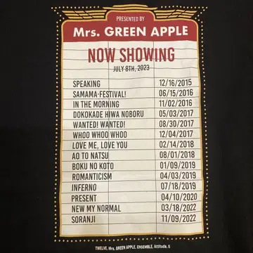 Mrs. GREEN APPLE 지유 세토리 콜라보 티셔츠 L 사이즈