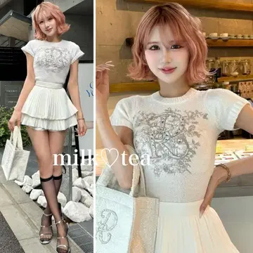 새상품 택 포함 다리치 DR 비쥬 플라워 니트탑 F 화이트