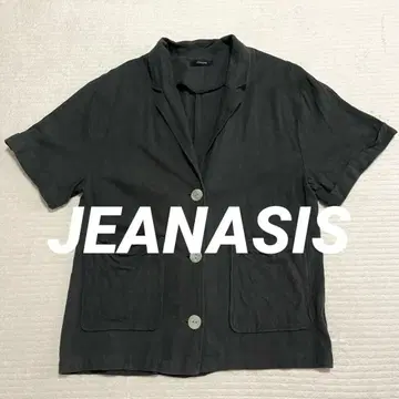지나시스 린넨 테일러드 셔츠 자켓 반팔 오분 소매 차콜