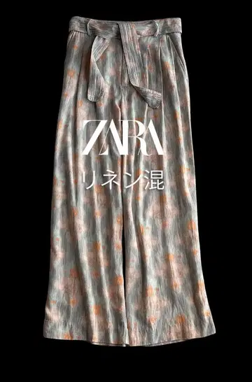 자라 ZARA 마 혼방 린넨 탈부착 가능 리본 벨트 타이다이 무늬 팬츠