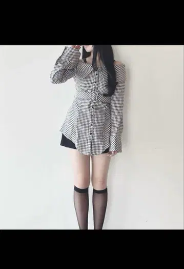 NOMAE 노마에 체크 오프 숄더 셔츠 튜닉