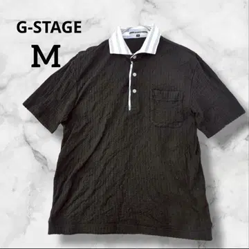 G-STAGE 지 스테이지 블랙 반팔 피케 셔츠 M 심플 스트라이프 버튼