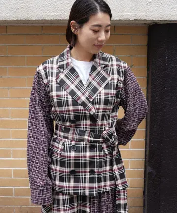 AULA AILA 아우라 아이라 별주 3WAY 체크 콤비 자켓