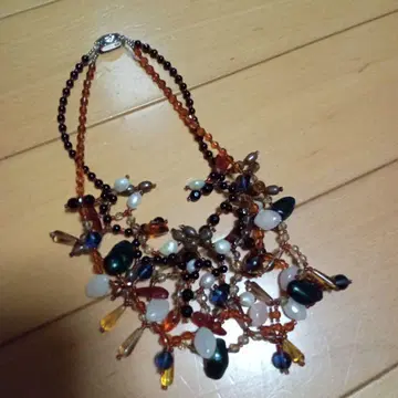 이중 비즈 스톤 목걸이 SILVER TOP GSV BOTTOM 바로크