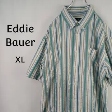 Eddie Bauer 반팔 버튼 다운 셔츠 XL 스트라이프 시어서커