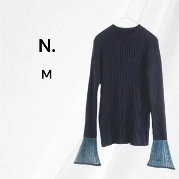 N. 엔 도트 니트 긴팔 하이넥 니트 라메 입소매 절개 M 블랙