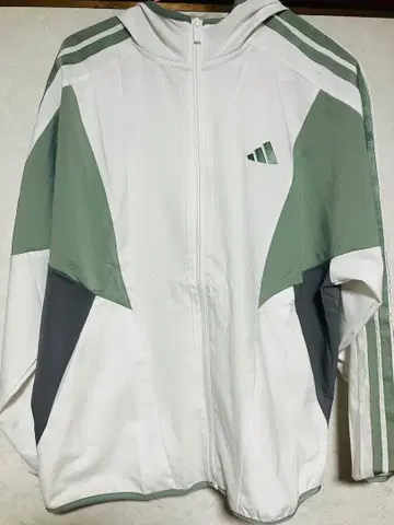 아디다스 후드 자켓 XL 화이트/그린/그레이
