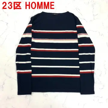 A4800 23구 HOMME 긴팔 니트 울 보더 네이비 화이트 레드 46