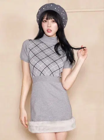다리치 darich 체크 퍼 니트 미니 원피스 F-L 사이즈