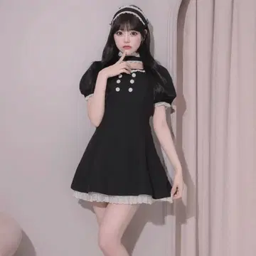 pium 코튼 프릴 초커 인형 원피스