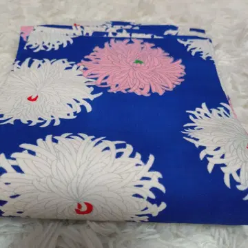 앤티크 국화 꽃무늬 반폭 오비 파랑 새상품