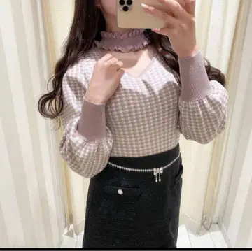 evelyn 하운드투스 체크 초커 니트 핑크