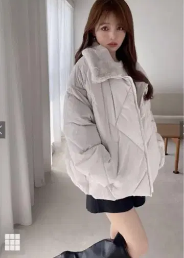 GRL 2Way 퍼 칼라 퀼팅 다운 자켓 아이보리