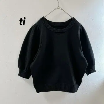 titivate 블랙 벌룬 슬리브 니트 반소매 M 사이즈 무지