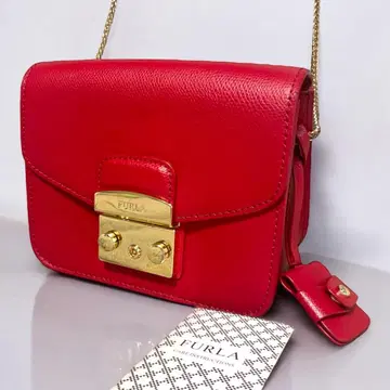 케어 카드 포함 훌라 FURLA 체인 숄더백 메트로폴리스 빨간색