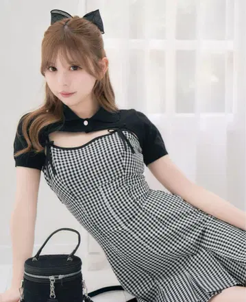 미셸 마카롱 숏 볼레로 앙상블 깅엄 원피스