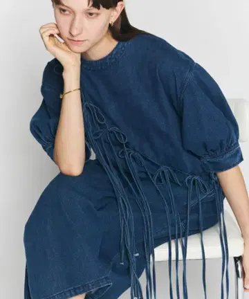 새상품 M 사이즈 PERNA 하프 슬리브 데님 올인원 페르나