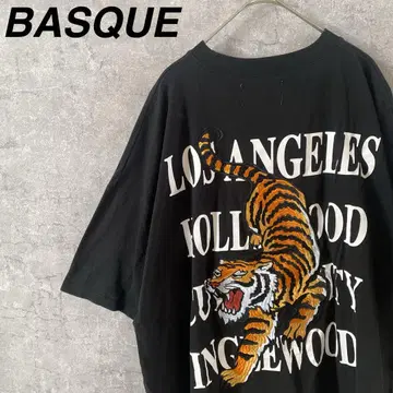 BASQUE 자수 티셔츠 블랙 백 프린트 남성 프리 사이즈