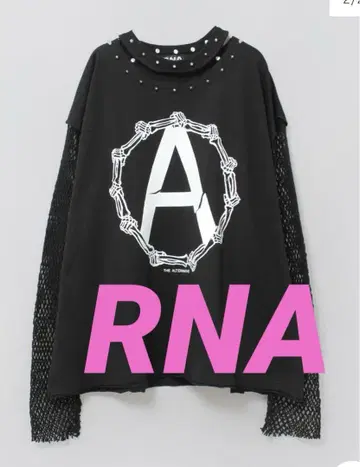 RNA M2401 메쉬 슬리브 스터드 롱 T 블랙