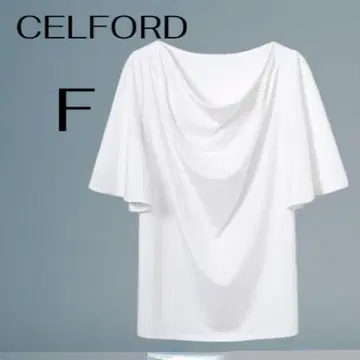 CELFORD 화이트 드레이프 넥 탑 플레어 소매 고급스러운 체형 커버